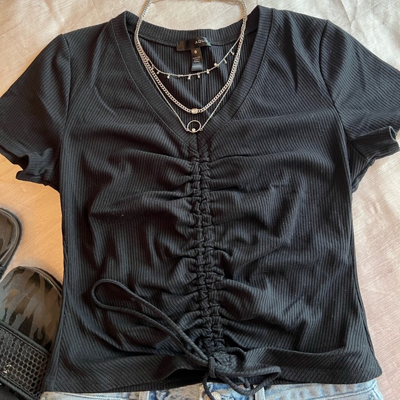 Aqua | drawstring roughed top - Picture 1 of 4